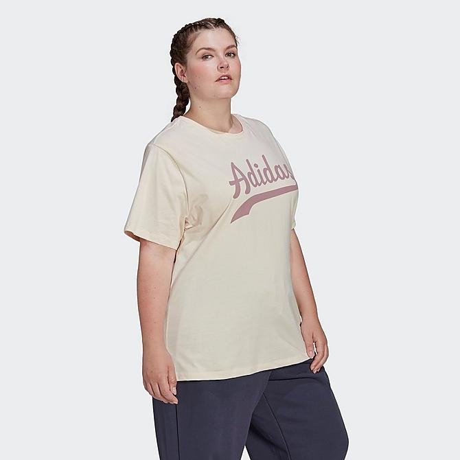 Back Left view of Women's adidas Originals Team T-Shirt (Plus Size) in Wonder White Click to zoom