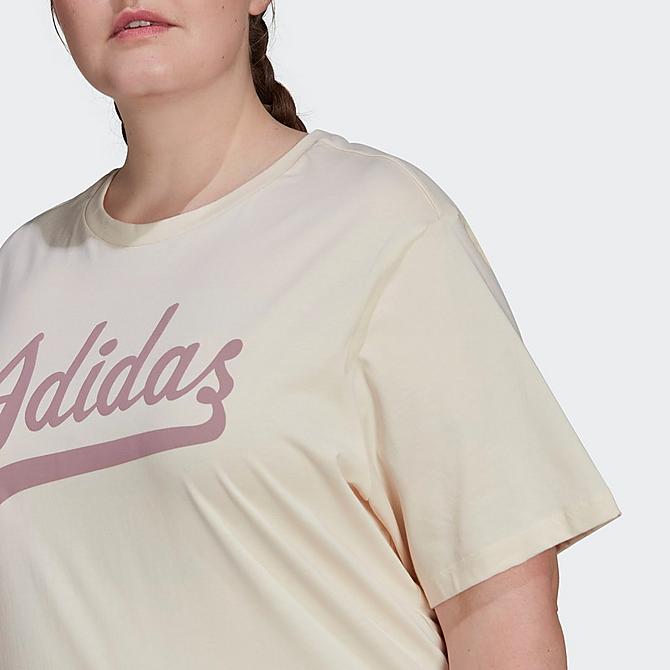 Back Right view of Women's adidas Originals Team T-Shirt (Plus Size) in Wonder White Click to zoom