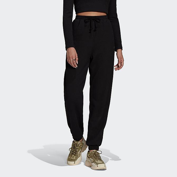 Front view of Women's adidas Originals Ribbed Jogger Sweatpants in Black Click to zoom