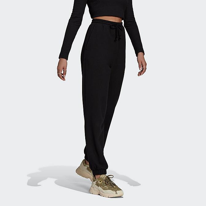 Back Left view of Women's adidas Originals Ribbed Jogger Sweatpants in Black Click to zoom