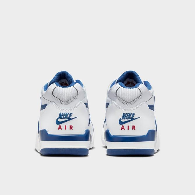 Left view of Big Kids' NIke Air Flight 89 Basketball Shoes in White/Wolf Grey/Varsity Red/Dark Royal Blue Click to zoom