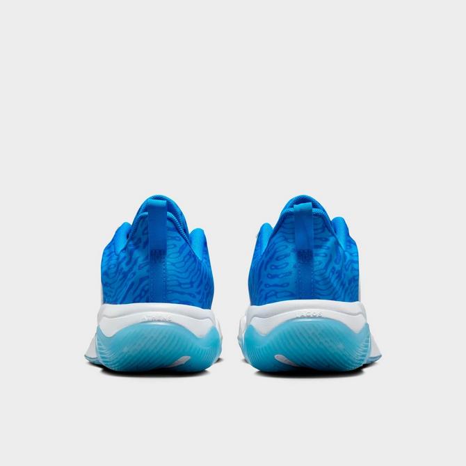 Left view of Big Kids' Nike Giannis Immortality 4 SE Basketball Shoes in White/Photo Blue/Hyper Royal/Light Lemon Twist Click to zoom