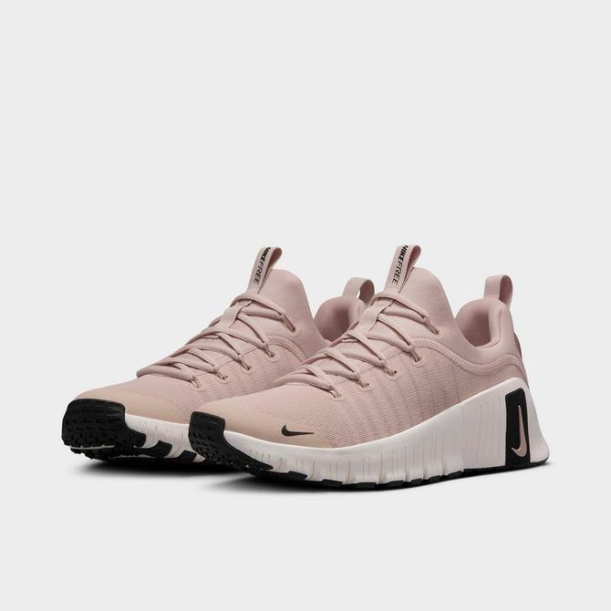 Three Quarter view of Women's Nike Free Metcon 6 Premium Training Shoes in Pink Oxford/Black/Light Soft Pink Click to zoom