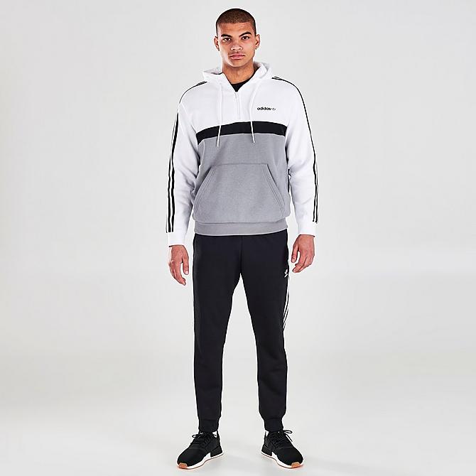 Front Three Quarter view of Men's adidas Originals Nutasca Pullover Hoodie in Grey Three/Black/White Click to zoom