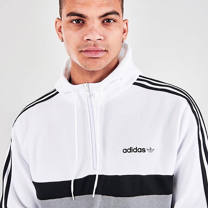On Model 5 view of Men's adidas Originals Nutasca Pullover Hoodie in Grey Three/Black/White Click to zoom