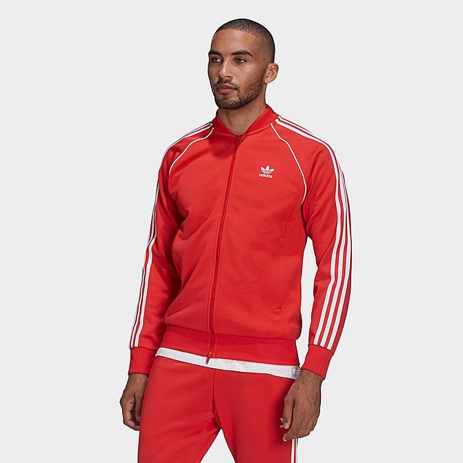 Front view of Men's adidas Originals Adicolor Primeblue SST Track Jacket in Vivid Red Click to zoom