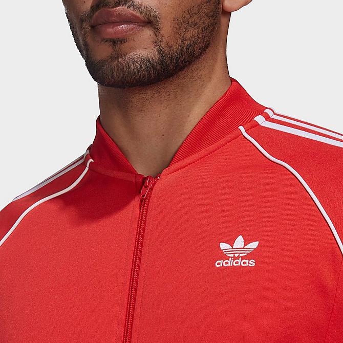 Back Right view of Men's adidas Originals Adicolor Primeblue SST Track Jacket in Vivid Red Click to zoom