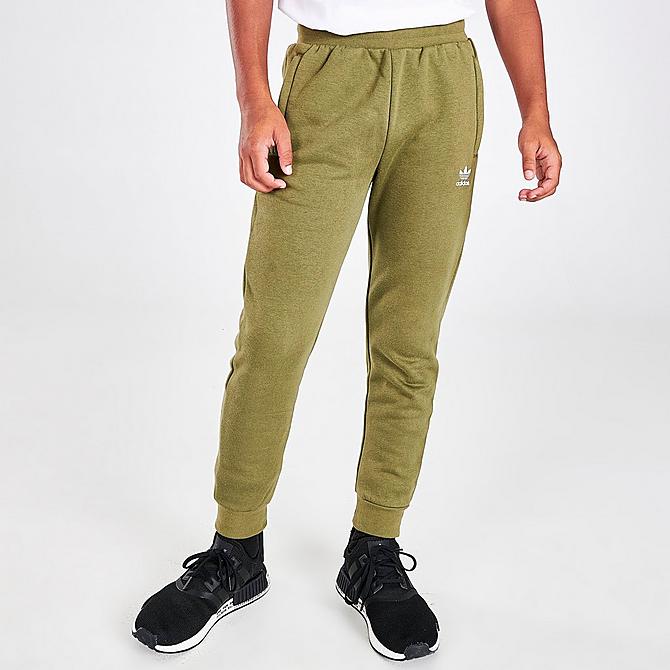 Front Three Quarter view of Kids' adidas Originals Essential Jogger Pants in Orbit Green Click to zoom