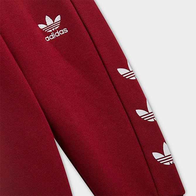On Model 6 view of Kids' Infant and Toddler adidas Originals Repeat Trefoil Crewneck Sweatshirt and Jogger Pants Set in Collegiate Burgundy Click to zoom