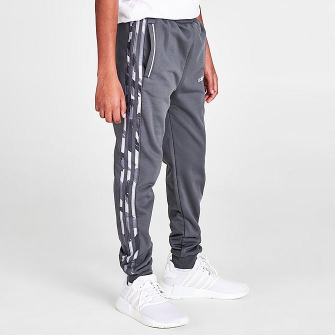 Back Left view of Boys' adidas Originals Camo 3-Stripes Mix Material Jogger Pants in Grey/Camo Click to zoom