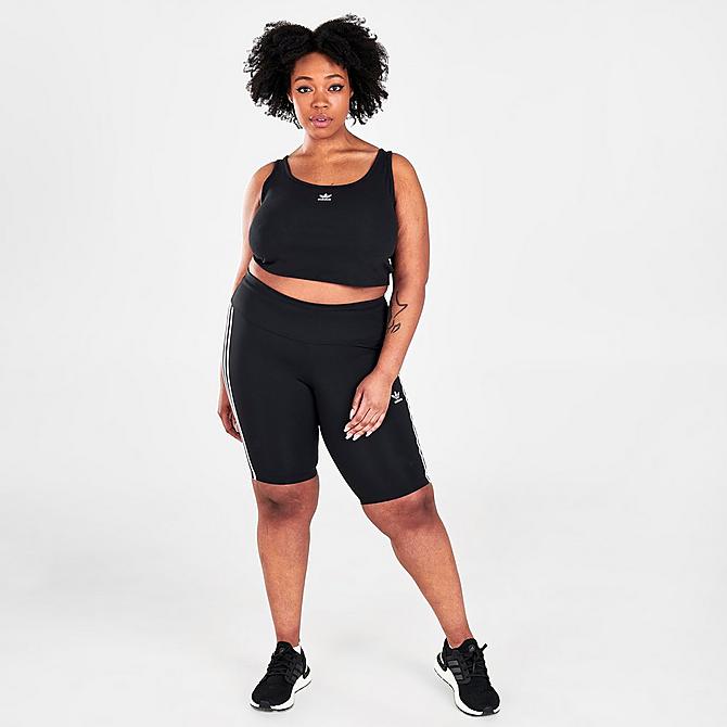 Front Three Quarter view of Women's adidas Originals Crop Tank (Plus Size) in Black Click to zoom