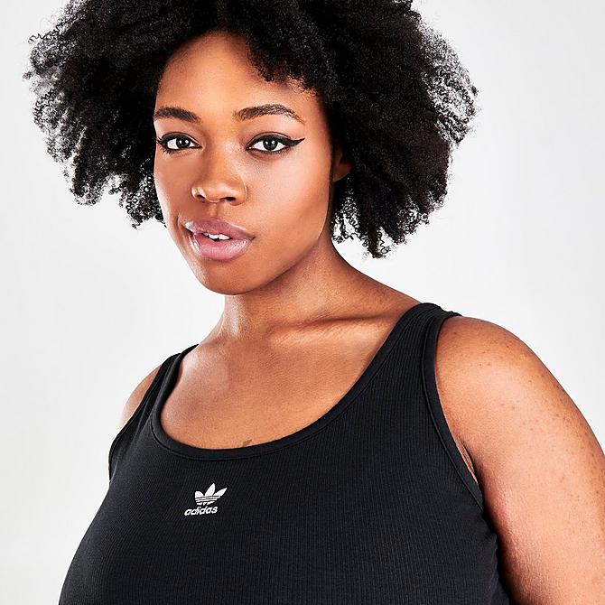 On Model 5 view of Women's adidas Originals Crop Tank (Plus Size) in Black Click to zoom