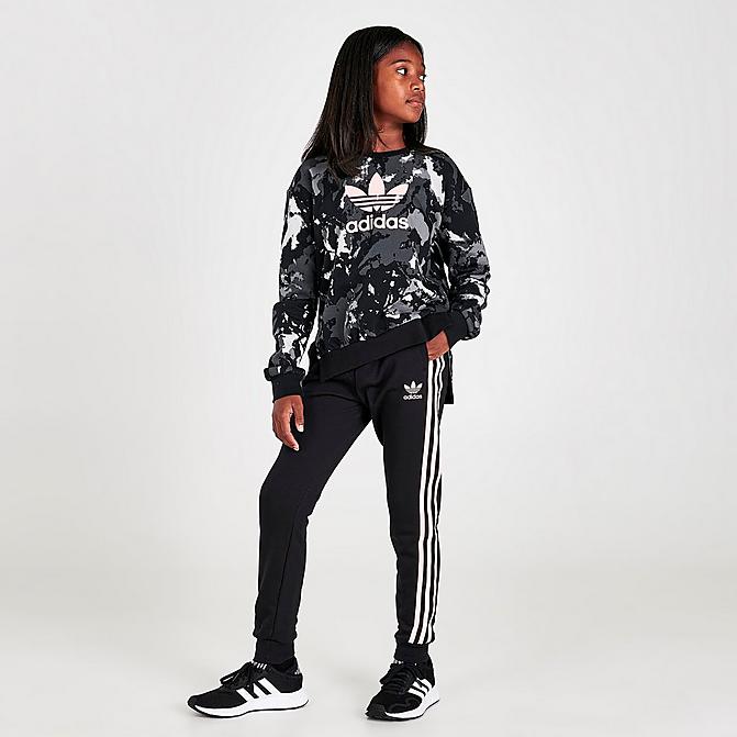 Front view of Girls' adidas Originals 3-Stripes Jogger Pants in Black/Pink Click to zoom