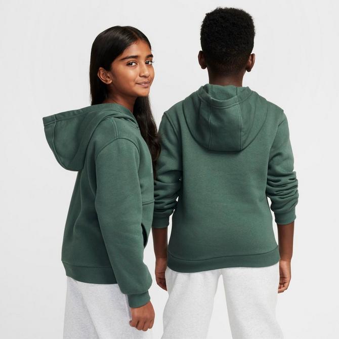 [angle] view of Kids' Nike Sportswear Club Fleece Pullover Hoodie in Vintage Green/Metallic Silver Click to zoom