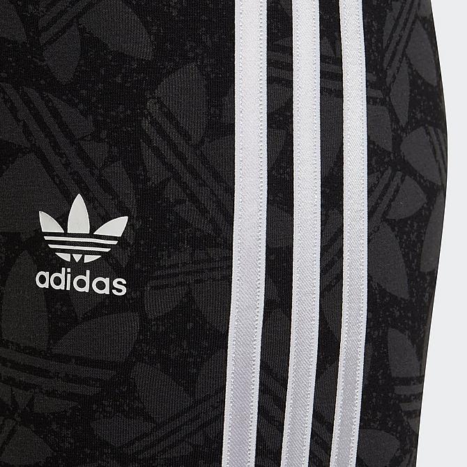 Back view of Girls' adidas Originals Dance Allover Print Trefoil Leggings in Carbon/Black/White Click to zoom