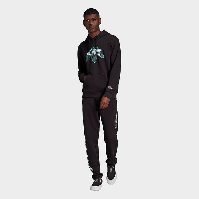 Front Three Quarter view of Men's adidas Originals Graphics United Pullover Hoodie in Black Click to zoom