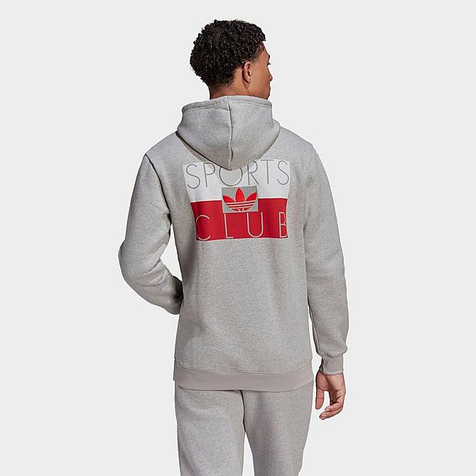 Front Three Quarter view of Men's adidas Originals Sports Club Pullover Hoodie in Medium Grey Heather Click to zoom