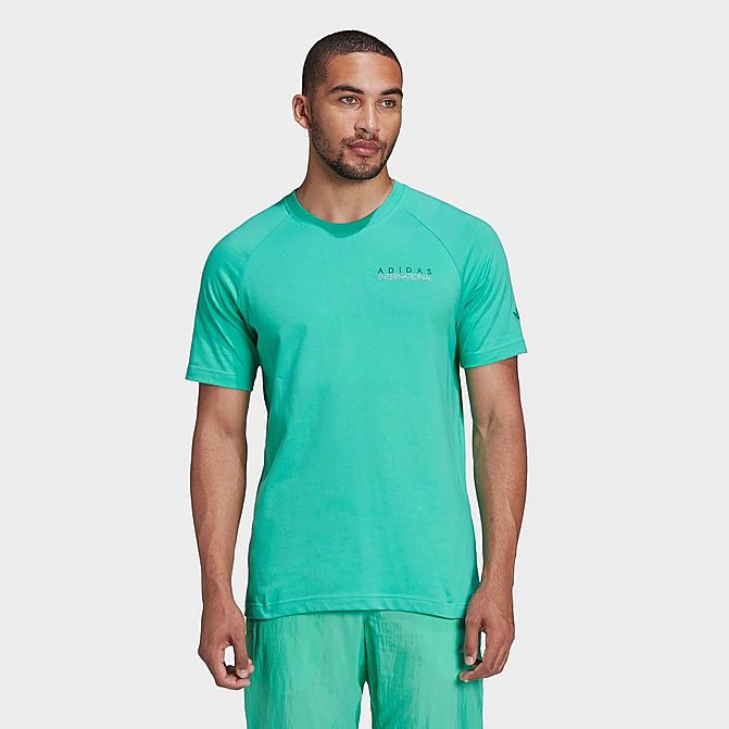 Front view of Men's adidas Originals Sports Club Short-Sleeve T-Shirt in Hi-Res Green Click to zoom