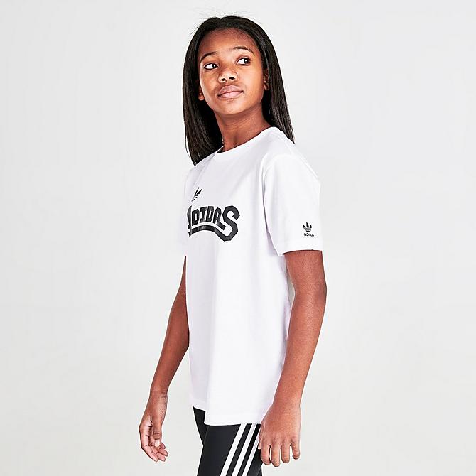 Back Left view of Girls' Little Kids' and Big Kids' adidas Originals Trefoil Dance T-Shirt in White/Black Click to zoom