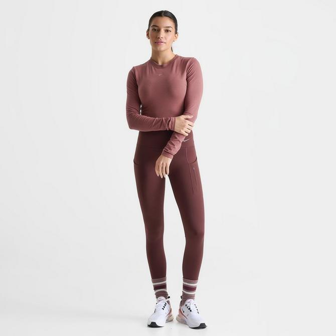 [angle] view of Women's Nike Sportswear Chill Knit Long-Sleeve Slim Crop Top in Red Sepia Click to zoom