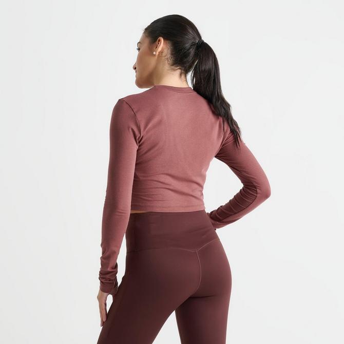 [angle] view of Women's Nike Sportswear Chill Knit Long-Sleeve Slim Crop Top in Red Sepia Click to zoom