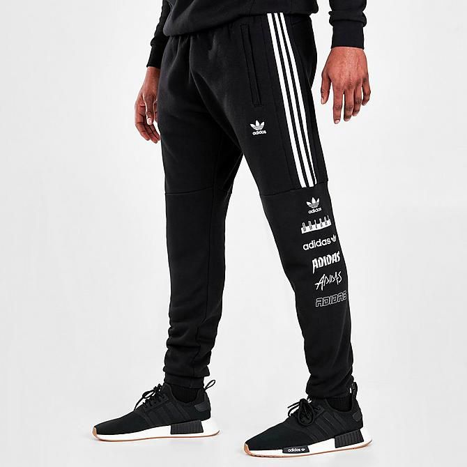 Back Left view of Men's adidas Originals Sticker Pack Jogger Pants in Black Click to zoom