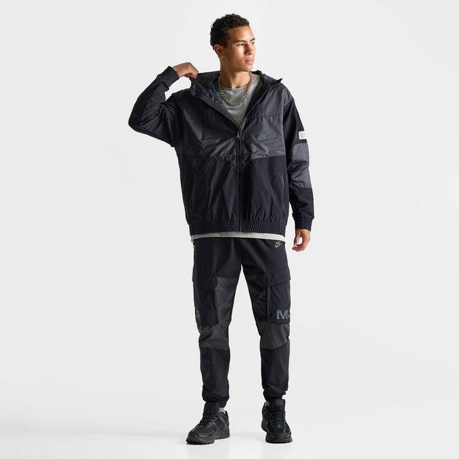 [angle] view of Men's Nike Air Max Woven Jacket in Black/Black/Black Click to zoom
