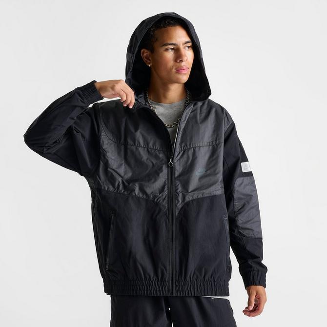 [angle] view of Men's Nike Air Max Woven Jacket in Black/Black/Black Click to zoom