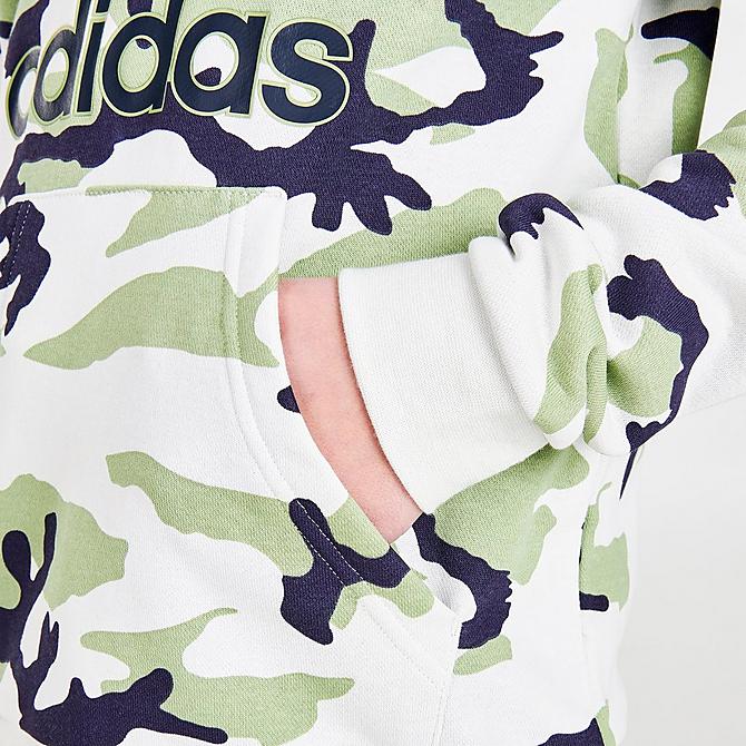 On Model 6 view of Boys' adidas Originals Camo Hoodie in Orbit Grey/Magic Lime/Shadow Navy Click to zoom