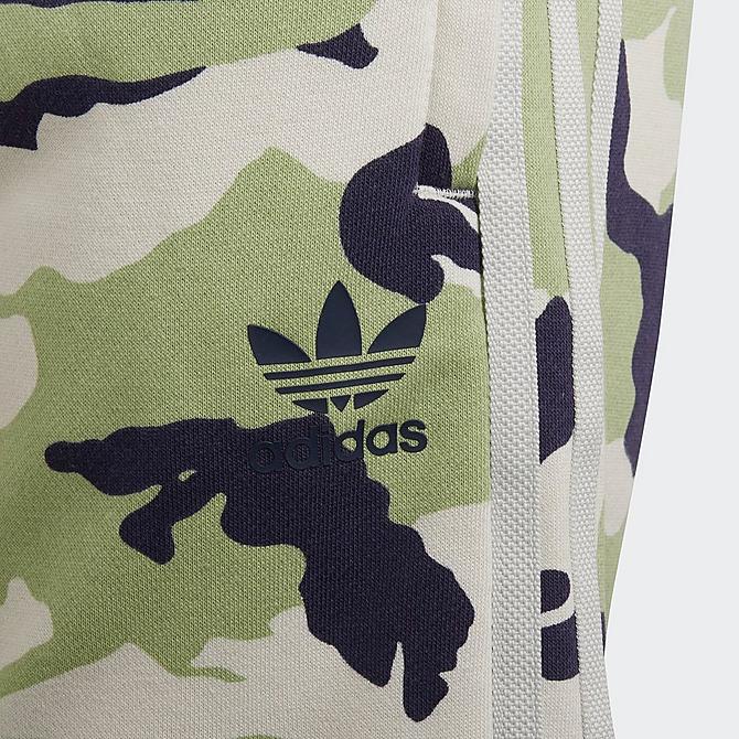 Back view of Kids' adidas Originals Camo French Terry Shorts in Orbit Grey/Magic Lime/Shadow Navy Click to zoom