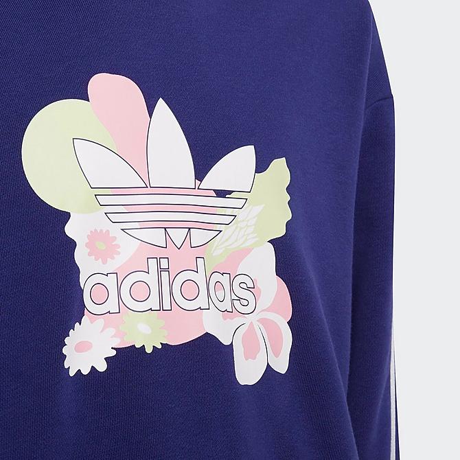 Back view of Girls' adidas Originals Flower Print Crop Hoodie in Legacy Indigo Click to zoom
