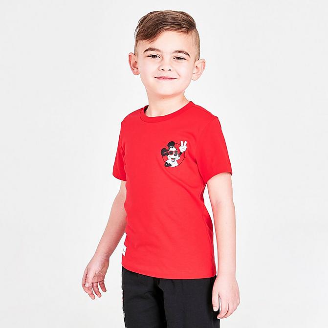 Front view of Kids' Toddler adidas Originals x Disney Mickey and Friends T-Shirt in Vivid Red Click to zoom