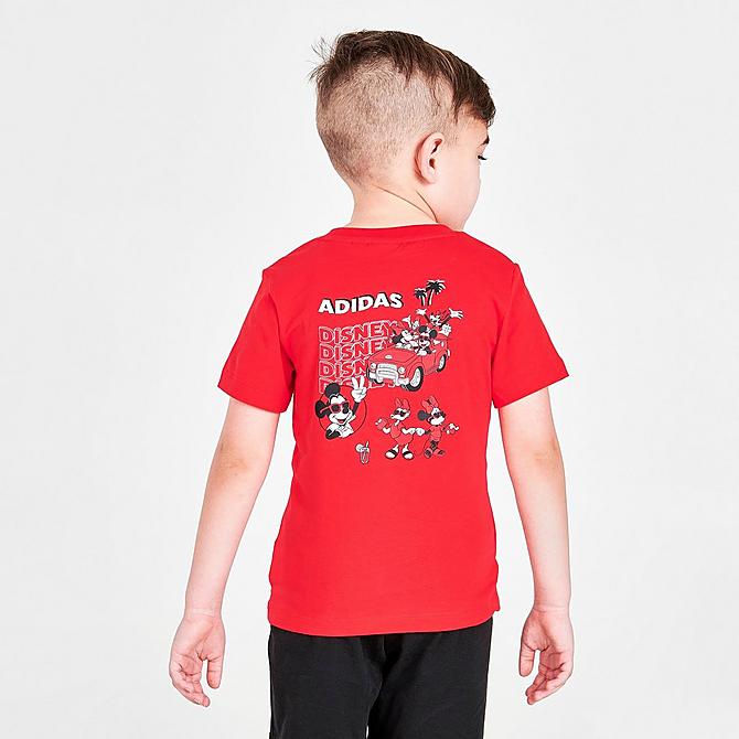 Back Right view of Kids' Toddler adidas Originals x Disney Mickey and Friends T-Shirt in Vivid Red Click to zoom