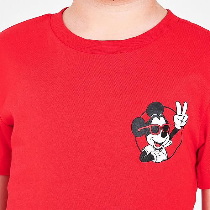 On Model 6 view of Kids' Toddler adidas Originals x Disney Mickey and Friends T-Shirt in Vivid Red Click to zoom