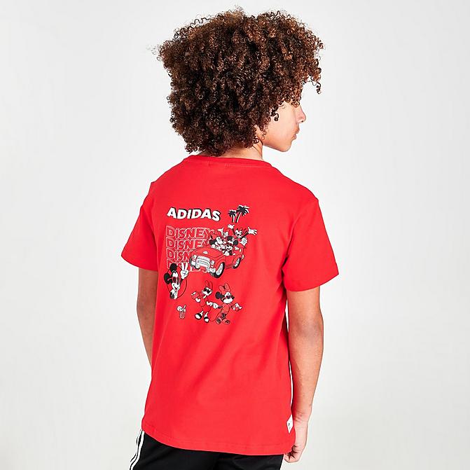 Front view of Kids' adidas Originals x Disney Mickey and Friends T-Shirt in Vivid Red Click to zoom
