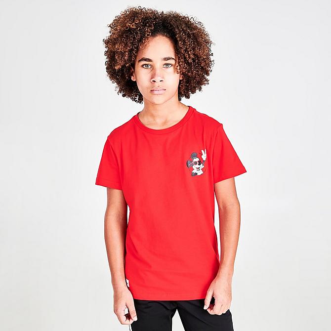 Back Left view of Kids' adidas Originals x Disney Mickey and Friends T-Shirt in Vivid Red Click to zoom