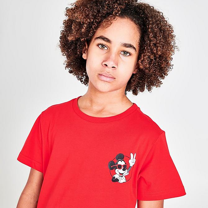 Back Right view of Kids' adidas Originals x Disney Mickey and Friends T-Shirt in Vivid Red Click to zoom