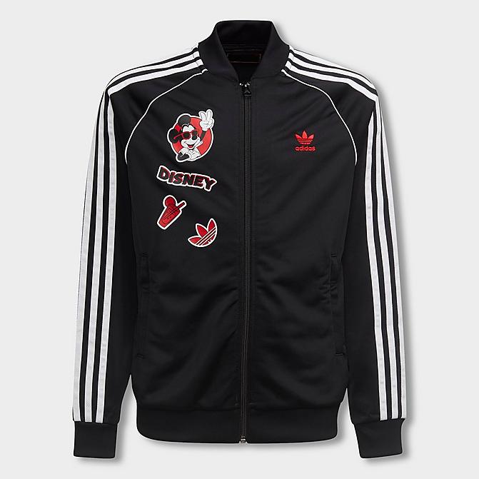 Front view of Kids' adidas Originals x Disney Mickey and Friends SST Track Jacket in Black Click to zoom
