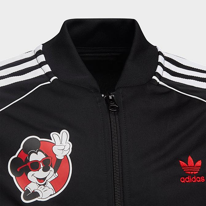 Back Left view of Kids' adidas Originals x Disney Mickey and Friends SST Track Jacket in Black Click to zoom
