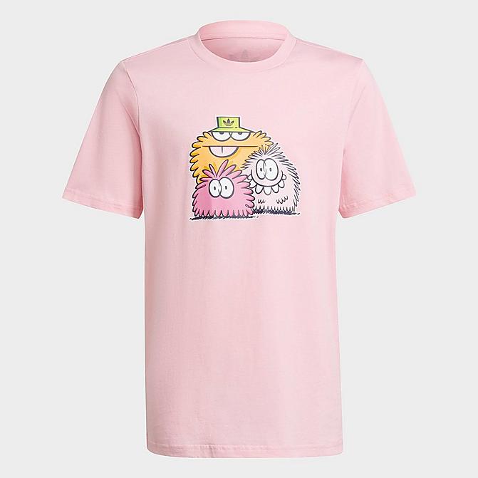 Front view of Kids' adidas Originals x Kevin Lyons T-Shirt in True Pink Click to zoom