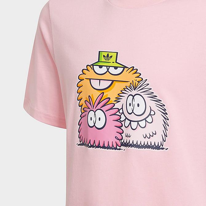 On Model 5 view of Kids' adidas Originals x Kevin Lyons T-Shirt in True Pink Click to zoom
