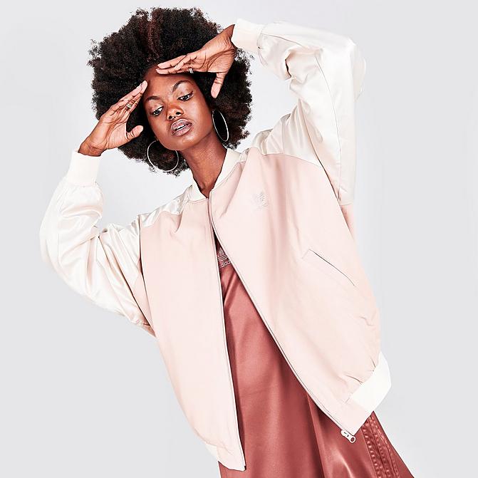 Front view of Women's adidas Originals 2000 Luxe Bomber Jacket in Ash Pearl Click to zoom