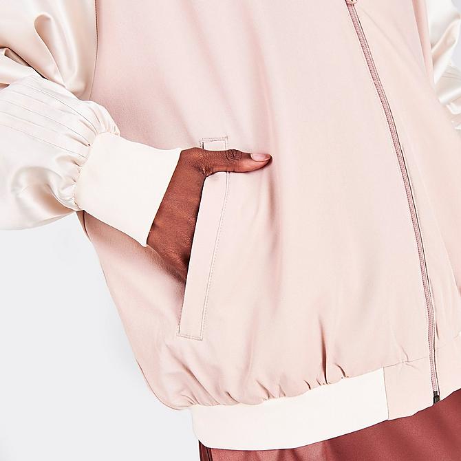 On Model 5 view of Women's adidas Originals 2000 Luxe Bomber Jacket in Ash Pearl Click to zoom