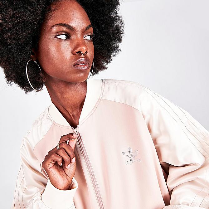 On Model 6 view of Women's adidas Originals 2000 Luxe Bomber Jacket in Ash Pearl Click to zoom