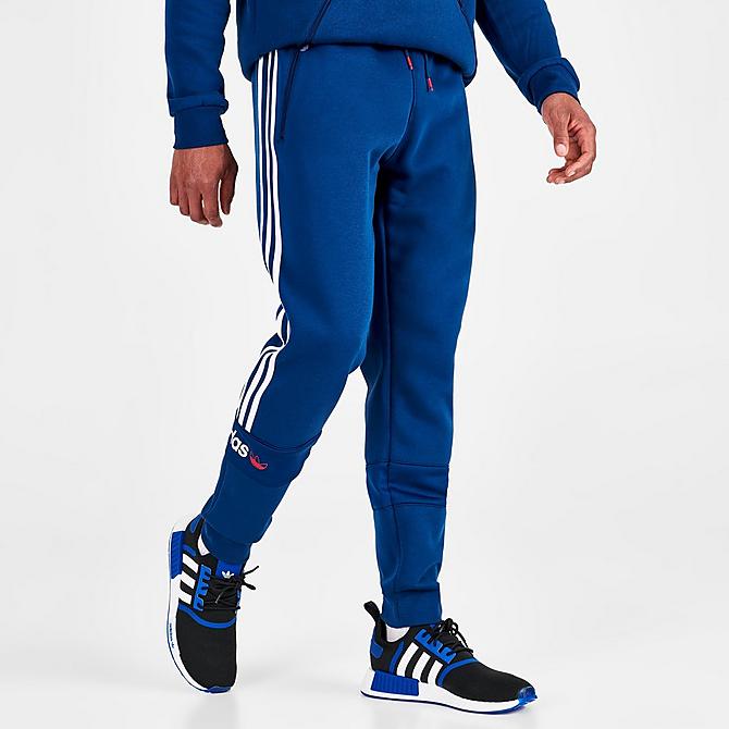 Back Left view of Men’s adidas Originals Itasca Fleece Jogger Pants in Mystery Blue Click to zoom