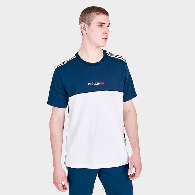 Front view of Men's adidas Originals Itasca 20 Short-Sleeve T-Shirt in Mystery Blue Click to zoom