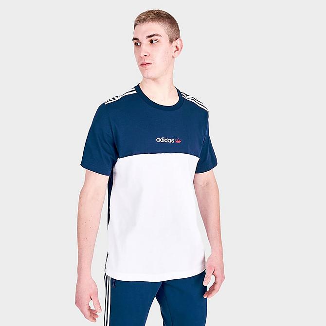 Back Left view of Men's adidas Originals Itasca 20 Short-Sleeve T-Shirt in Mystery Blue Click to zoom
