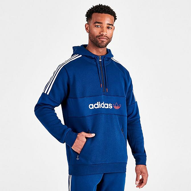 Front view of Men's adidas Originals ZX Pullover Hoodie in Mystery Blue Click to zoom