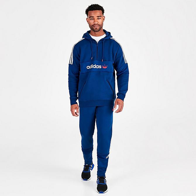 Front Three Quarter view of Men's adidas Originals ZX Pullover Hoodie in Mystery Blue Click to zoom