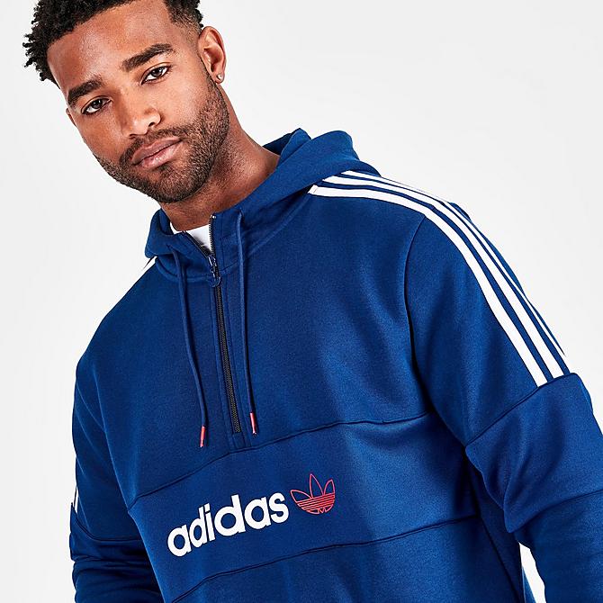 On Model 5 view of Men's adidas Originals ZX Pullover Hoodie in Mystery Blue Click to zoom